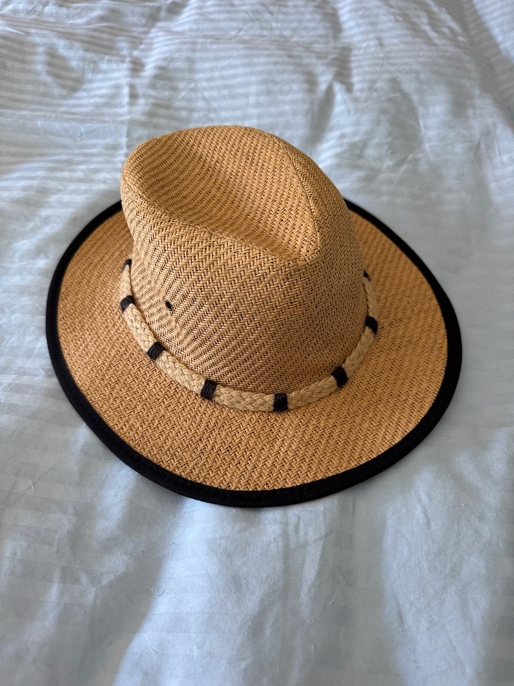 Straw Sun Hat - Tan with Black Trim